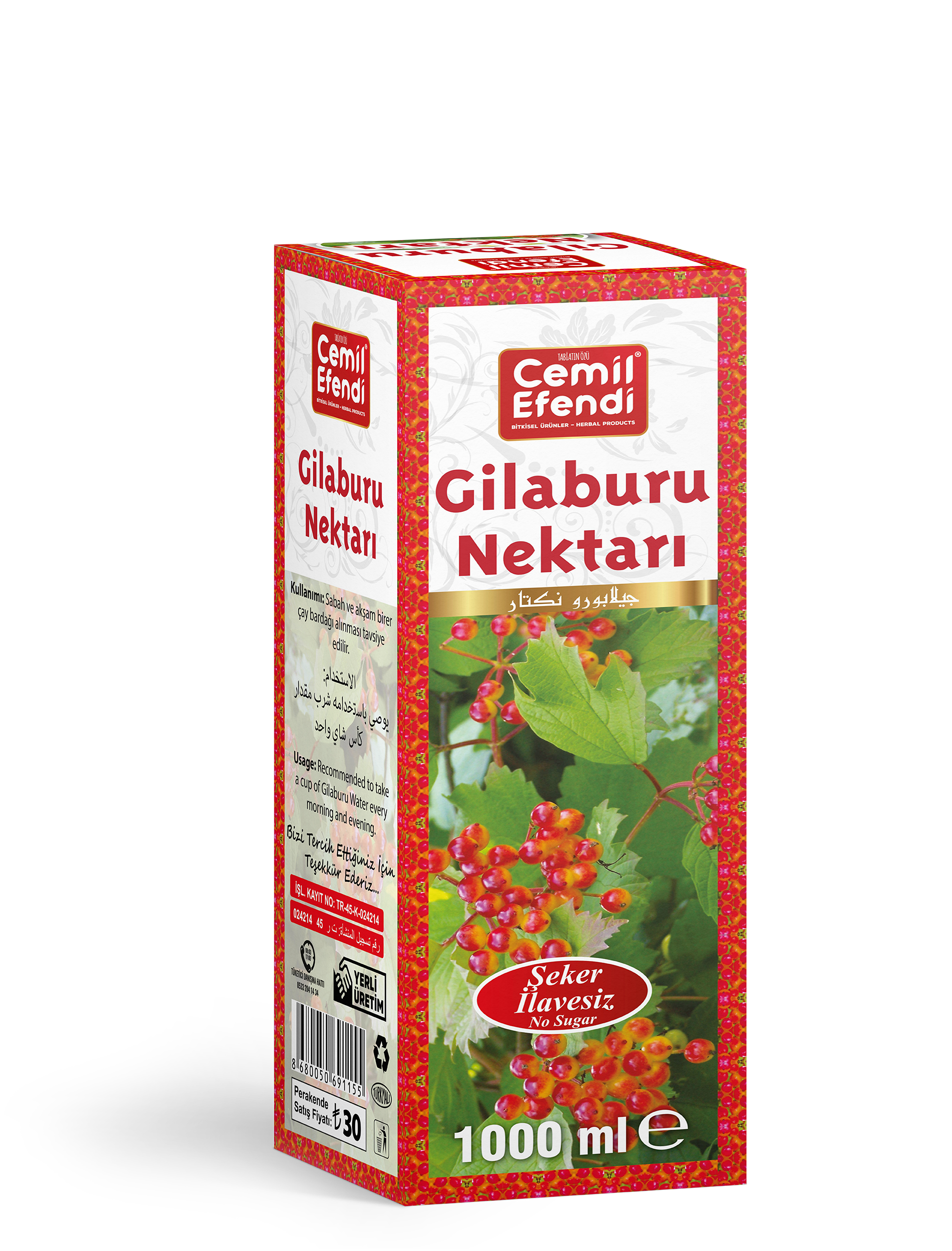 Gilaburu Nektar 1L Guelder rose water - 100% Natuurlijk zonder suiker